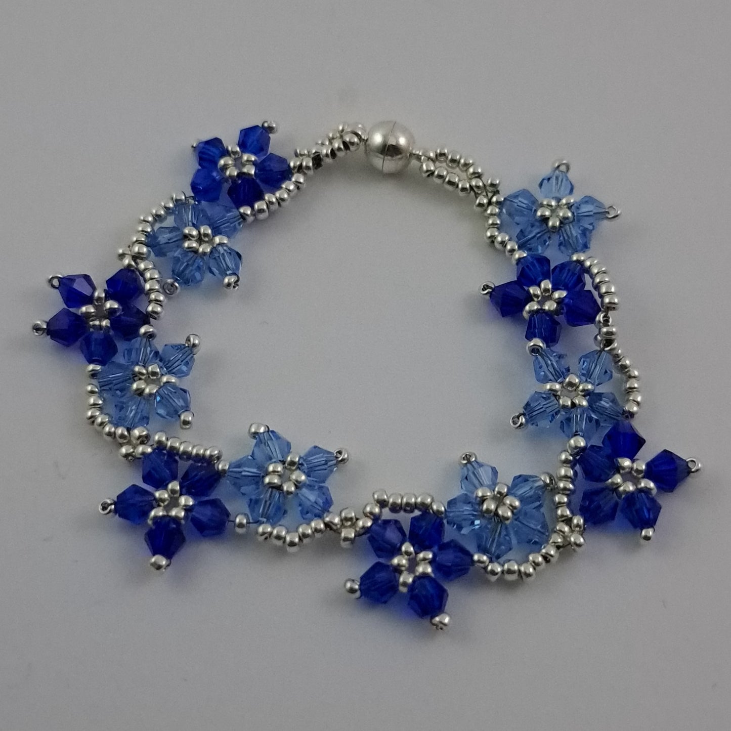 Blue and silver flower bracelet