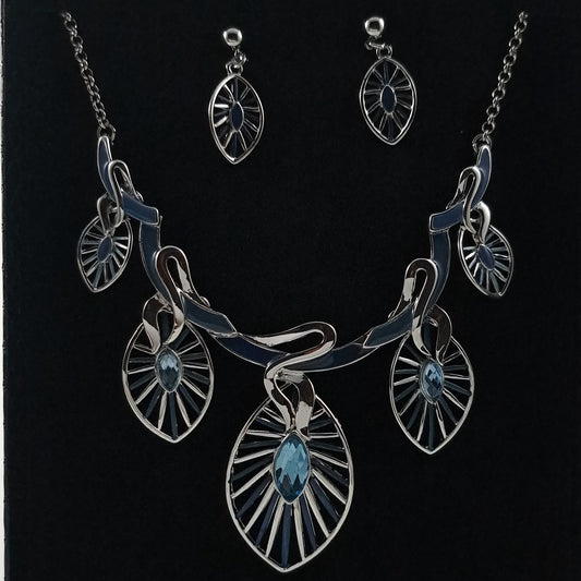 Blue and silver necklace and earrings set