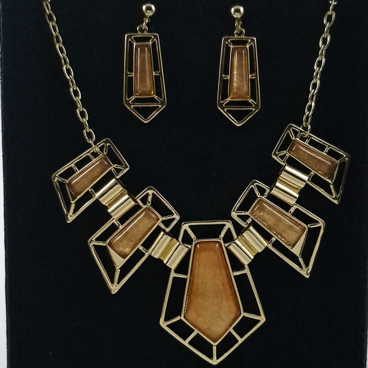 Brown and gold necklace and earrings set