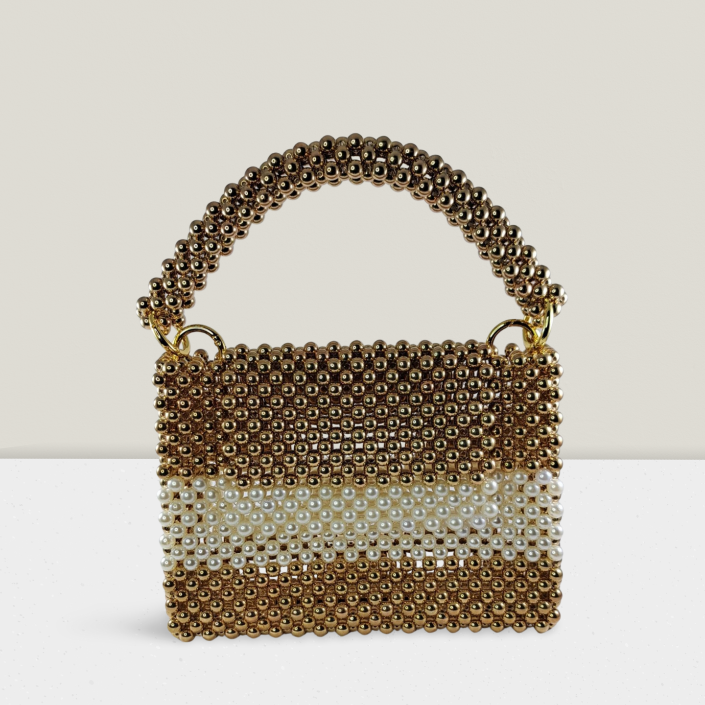 Luxury Gold And Olive Pearl Beaded Handbag