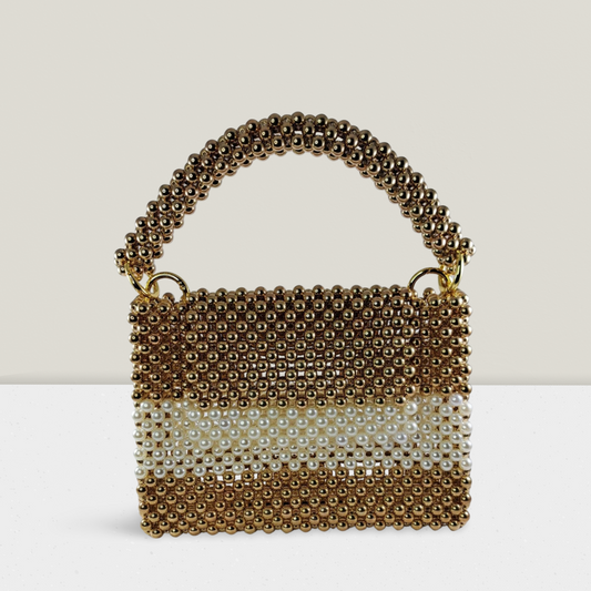 Luxury Gold And Olive Pearl Beaded Handbag