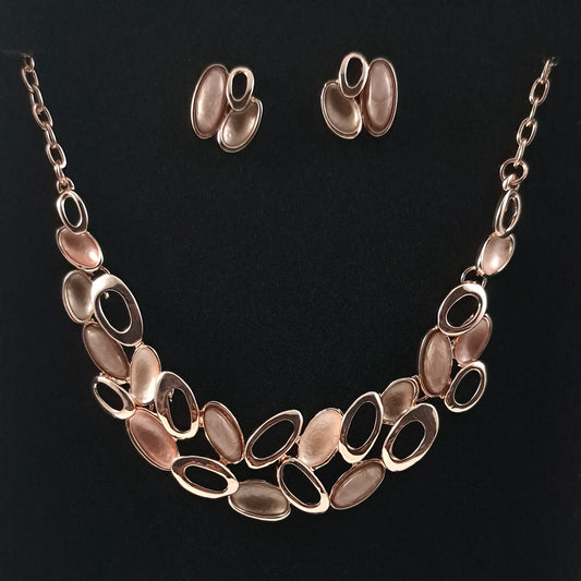 Modern designed rose gold necklace and earrings set