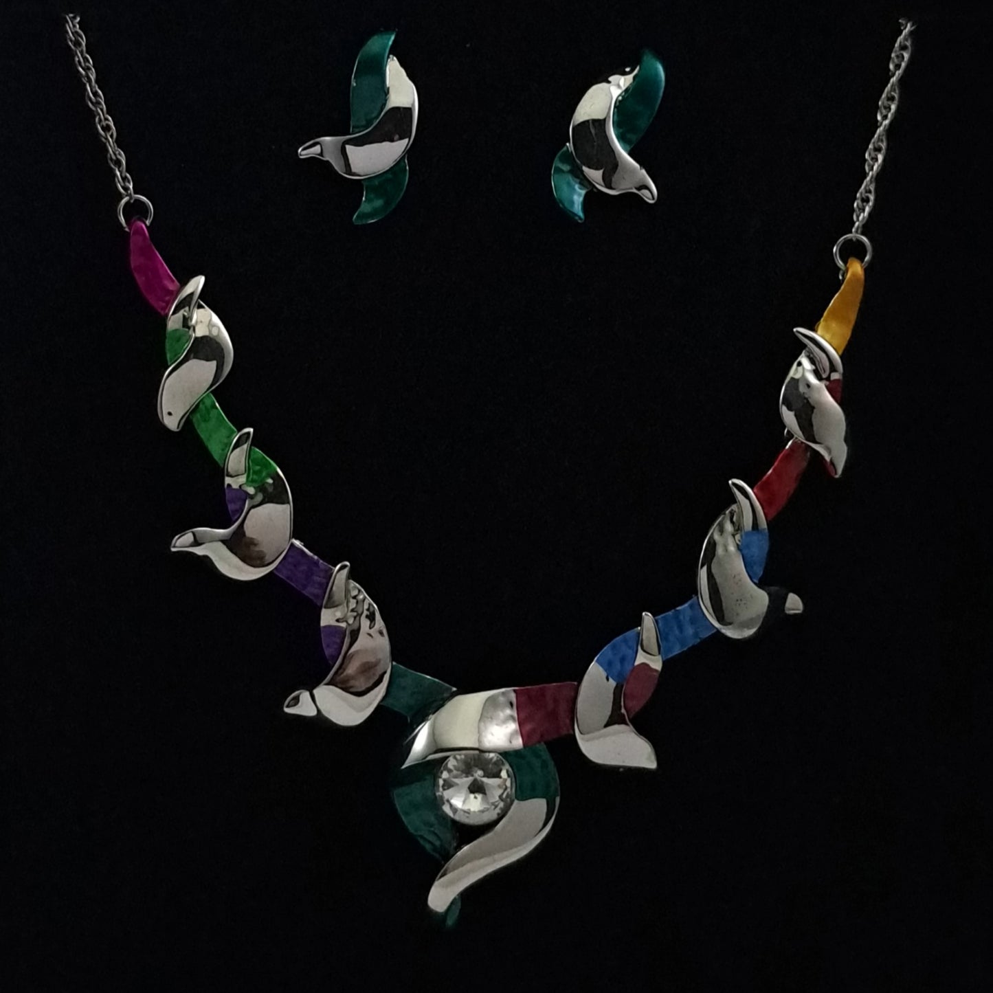 Multi coloured necklace and earrings set