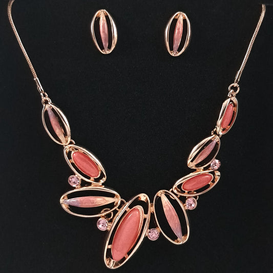 Pink and rose gold necklace and earrings set