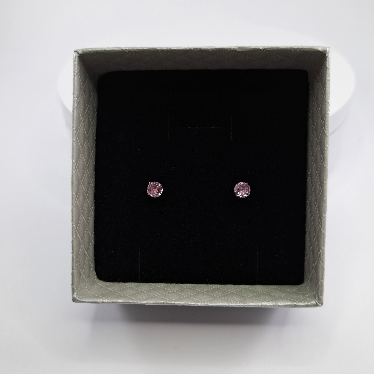 Round Pink CZ Sterling Silver Stud Earrings