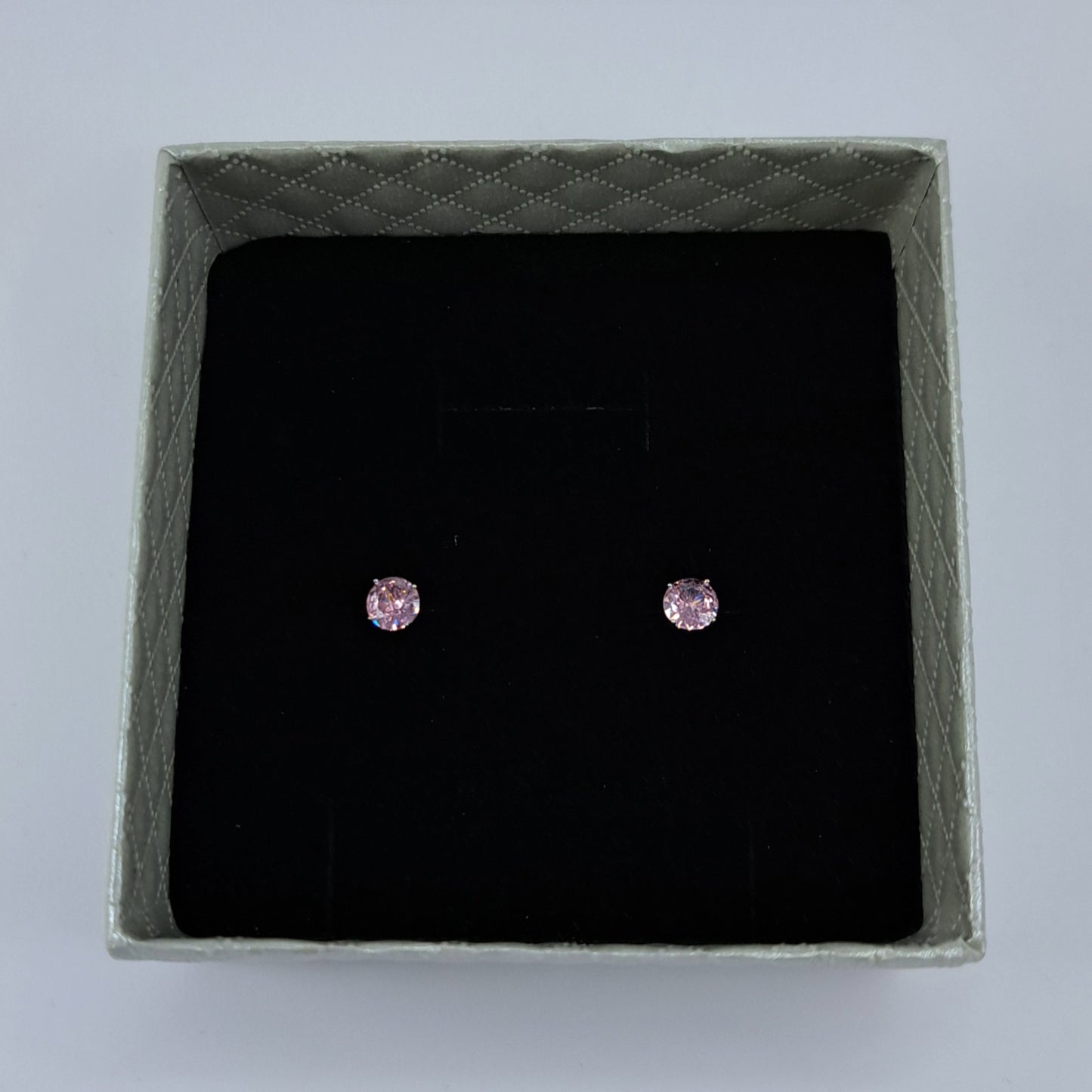 Round Pink CZ Sterling Silver Stud Earrings