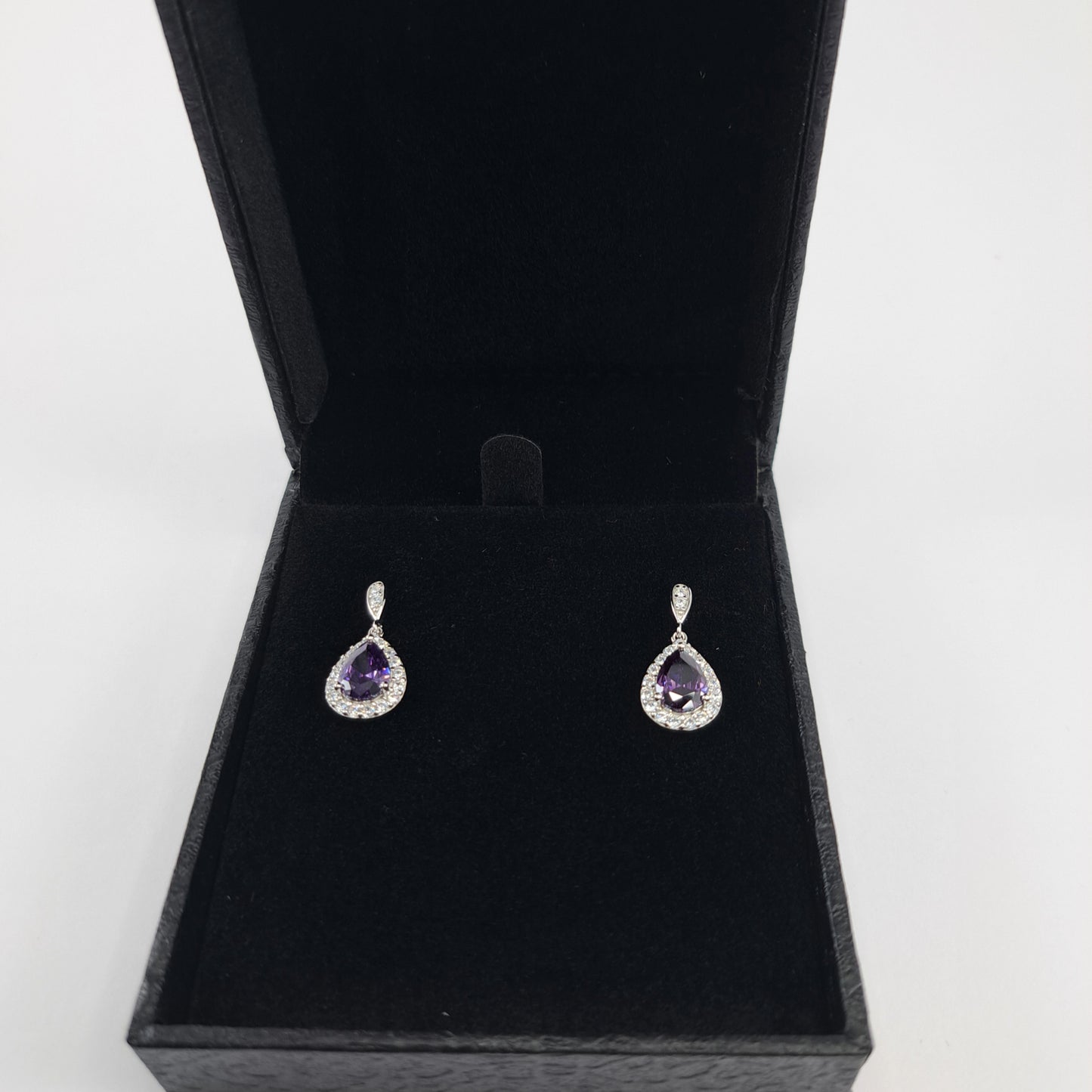 Sterling Silver Amethyst CZ Drop Earrings