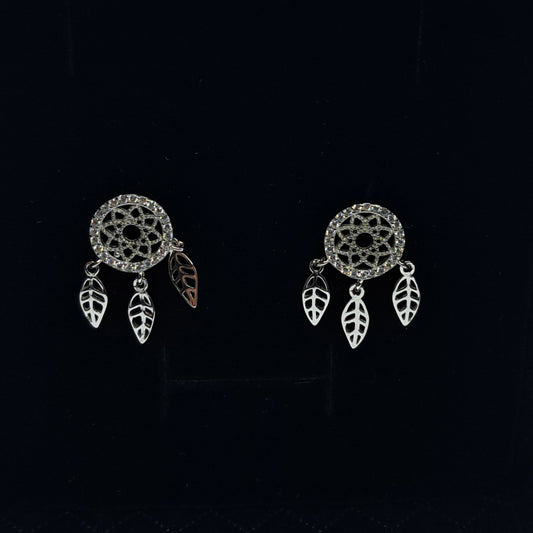 Sterling Silver CZ Dreamcatcher Stud Earrings