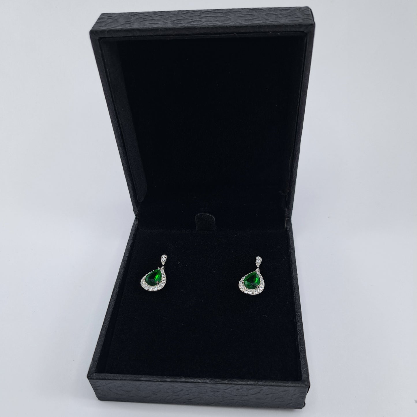 Sterling Silver Emerald CZ Teardrop Earrings