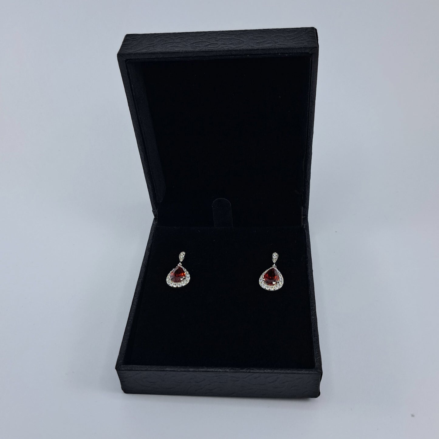 Sterling Silver Garnet CZ Teardrop Earrings