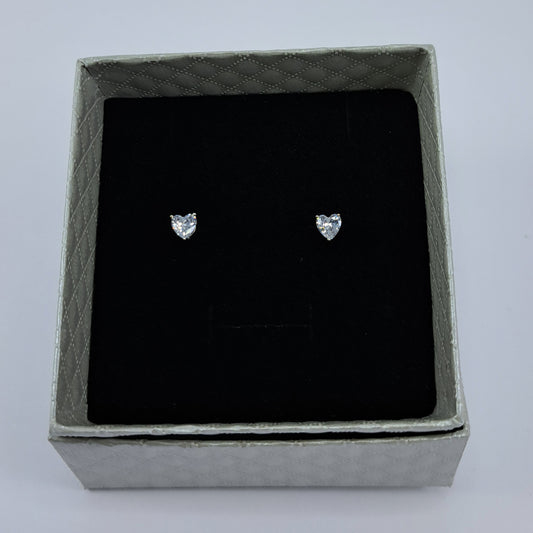 Sterling Silver Heart CZ Stud Earrings