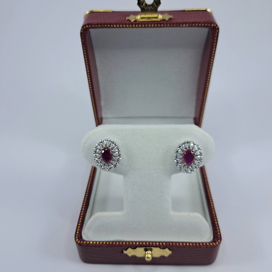 Sterling Silver Rhodolite CZ Stud Earrings