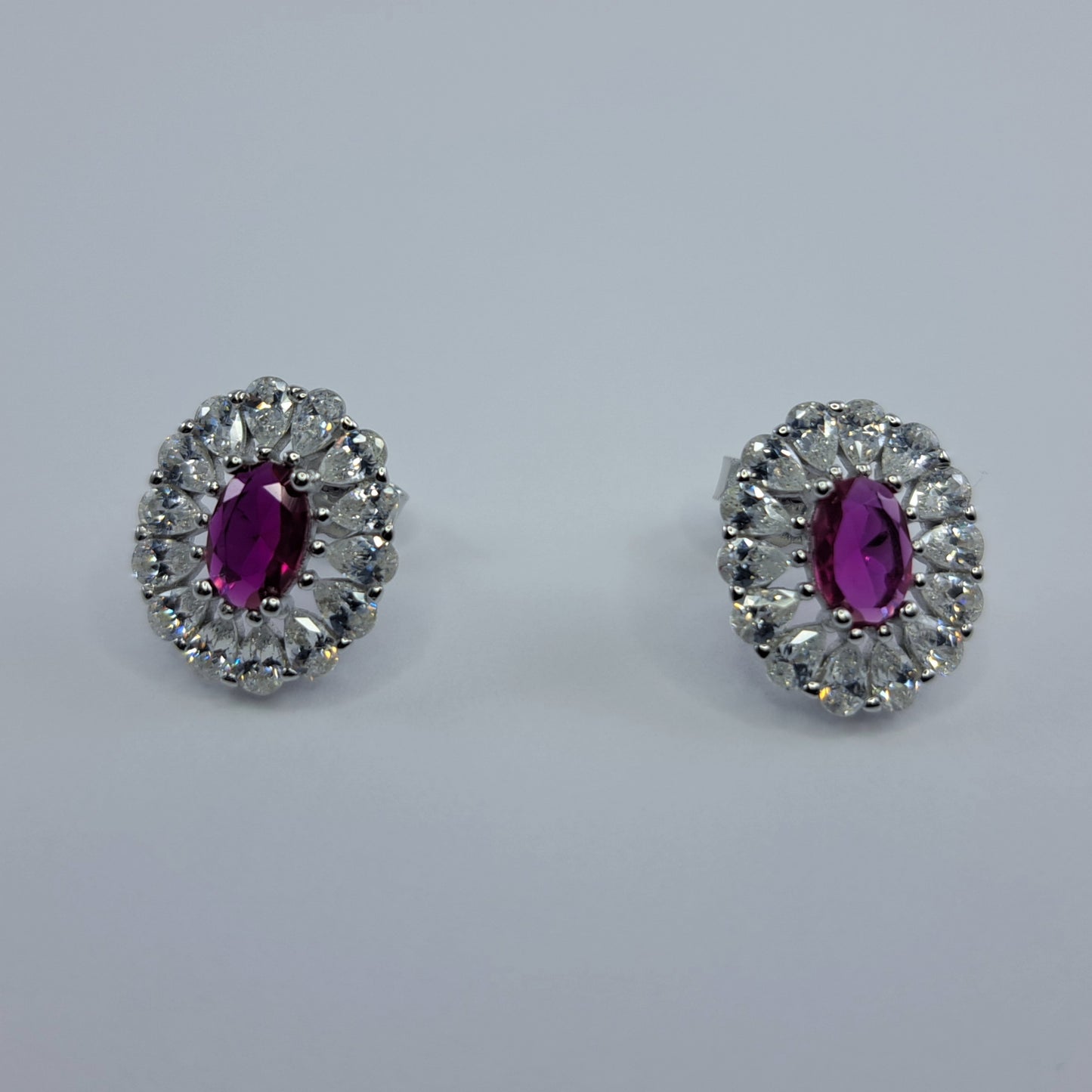 Sterling Silver Rhodolite CZ Stud Earrings