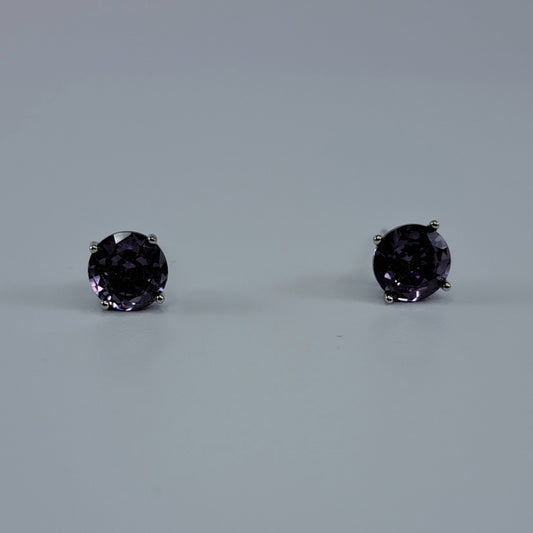 Sterling Silver Round Amethyst CZ Stud Earrings