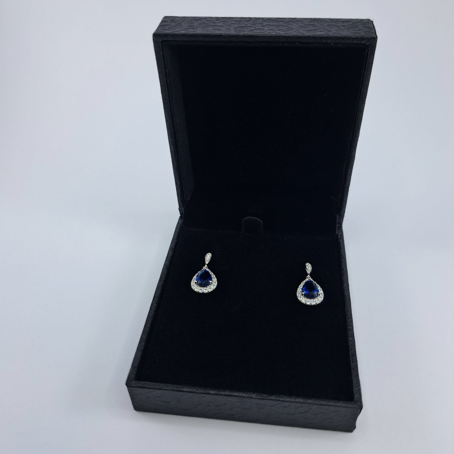 Sterling Silver Sapphire CZ Teardrop Earrings