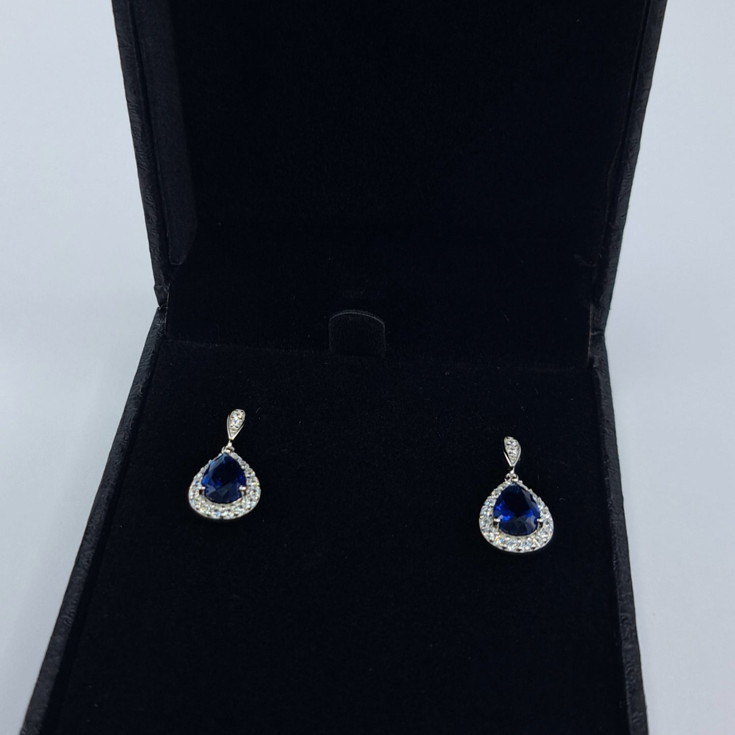 Sterling Silver Sapphire CZ Teardrop Earrings