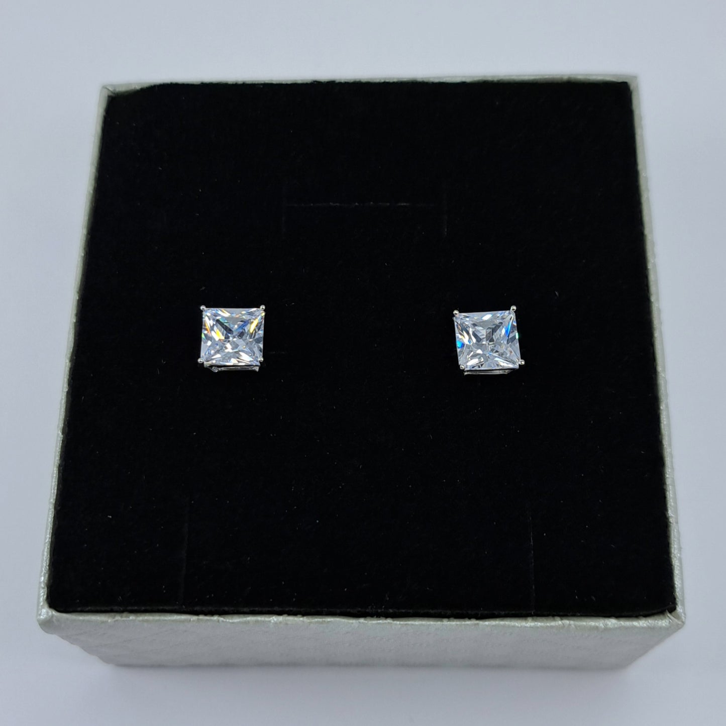 Sterling Silver Square CZ Stud Earrings