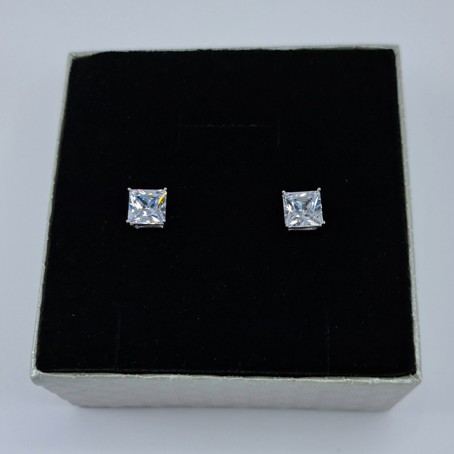 Sterling Silver Square CZ Stud Earrings